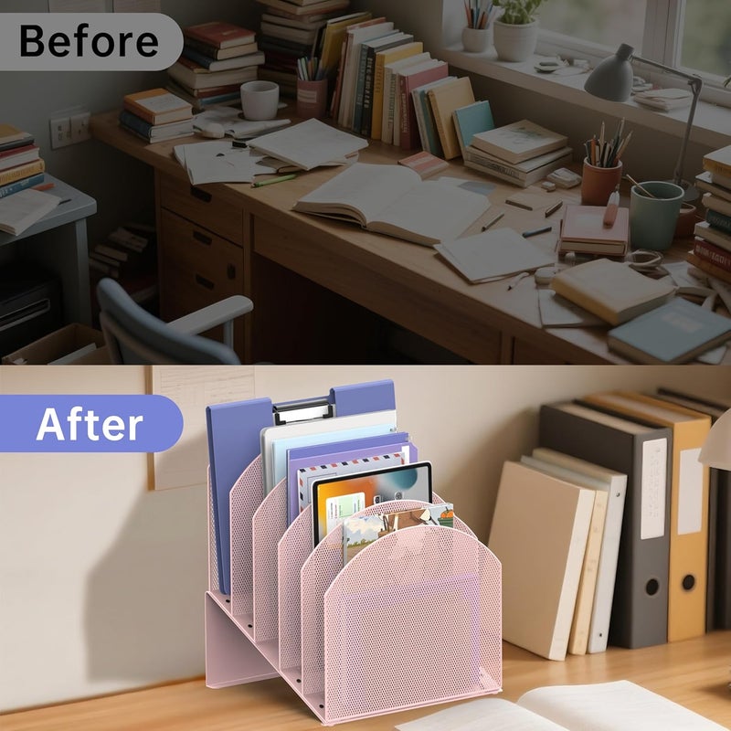 ReePlan Desk File Organizer, Vertical File Folder Organizer with 5-Section, Document & Record Holder and Storage for Home Office School, Pink - Image 5